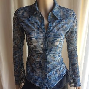 BEBE Sheer Blue Button Down Top